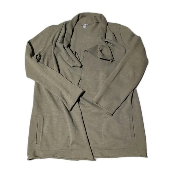 J Jill Olive Green Drape Cardigan Comfy Cozy Open Front Effortless Boho Chic XS - Picture 2 of 6